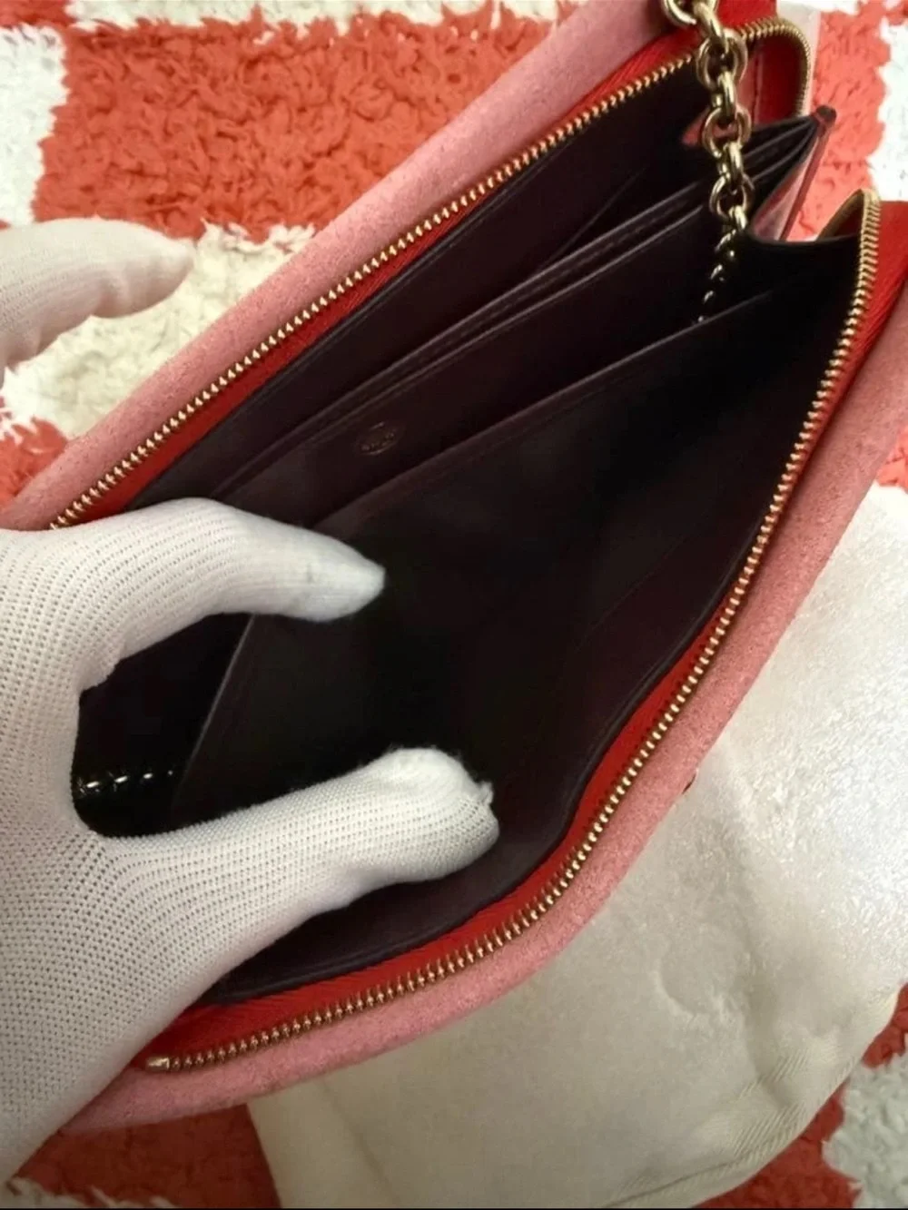 Mulberry Red Leather Shoulder Bag with Gold Chain Strap